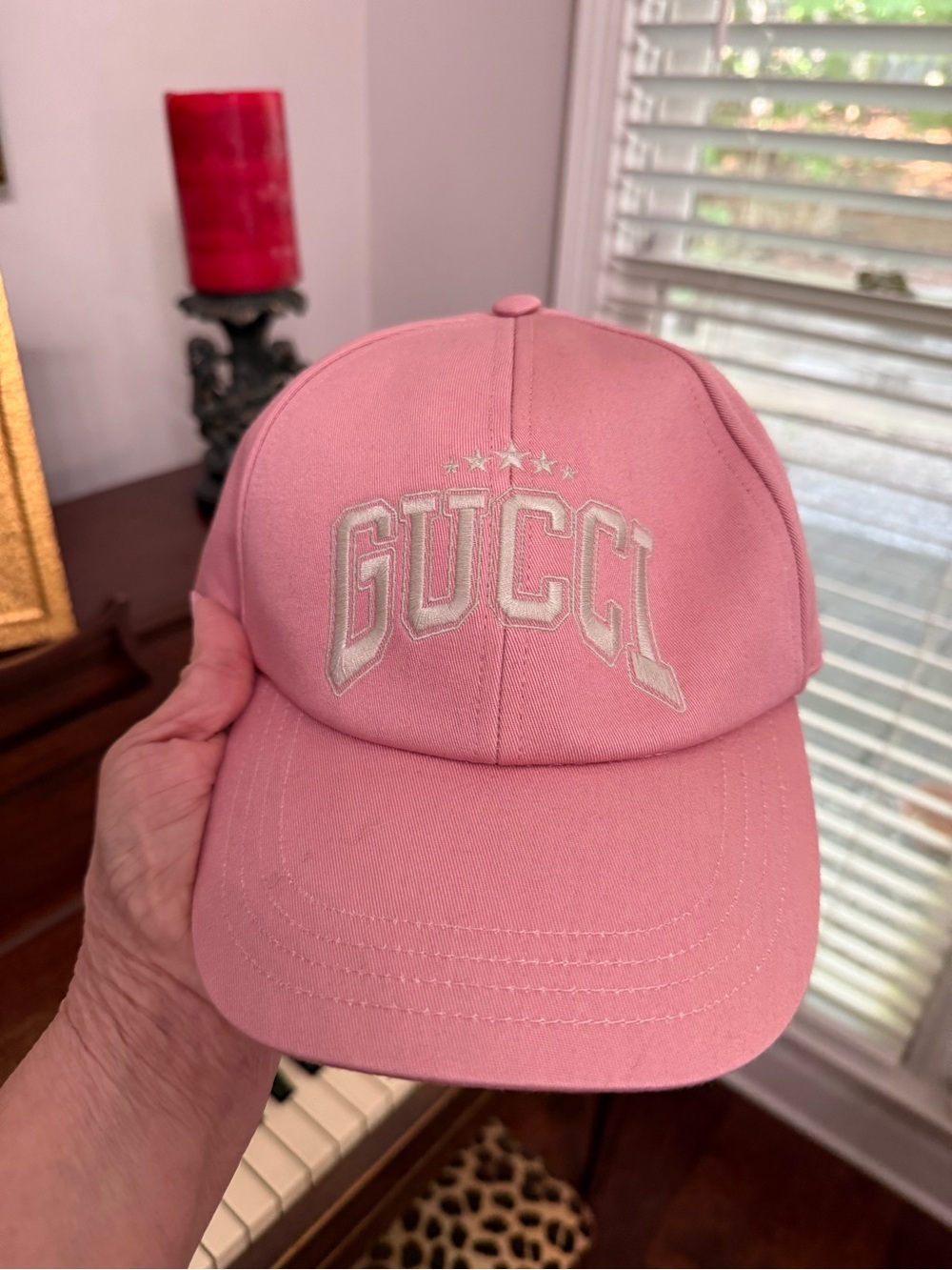 Gucci Pink Logo Baseball Cap with Cream Embroidery